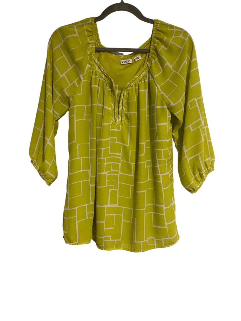 Cato Top Women's S Green White Geometric Peasant Blouse Lightweight Lined Flowy
